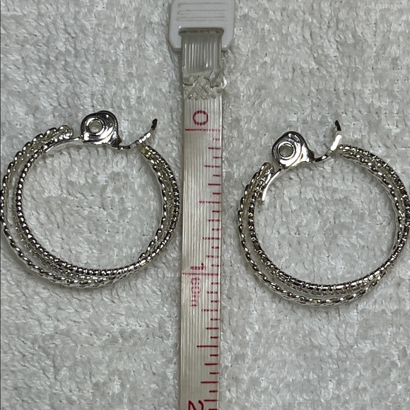 TJG Silver Tone Filigree Hoop Clip Earrings - Picture 3 of 4